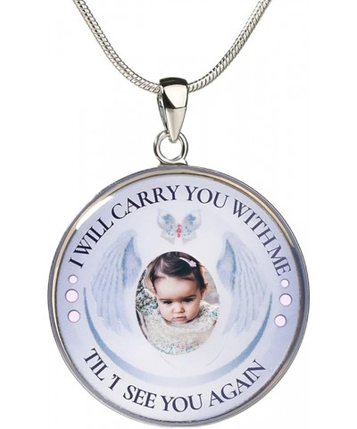 Personalized Photo Memorial Necklace Customized Picture Pendant With Angel Wings Sterling Silver for Women Men I Will Carry Y...