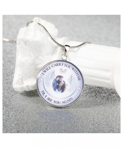 Personalized Photo Memorial Necklace Customized Picture Pendant With Angel Wings Sterling Silver for Women Men I Will Carry Y...