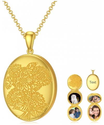 10K 14K 18K Solid Gold/Plated Gold Oval Locket That Holds Pictures Personalized Oval Sunflower/Starburst/Rose Locket With Sol...