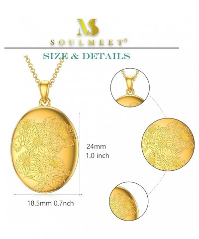 10K 14K 18K Solid Gold/Plated Gold Oval Locket That Holds Pictures Personalized Oval Sunflower/Starburst/Rose Locket With Sol...