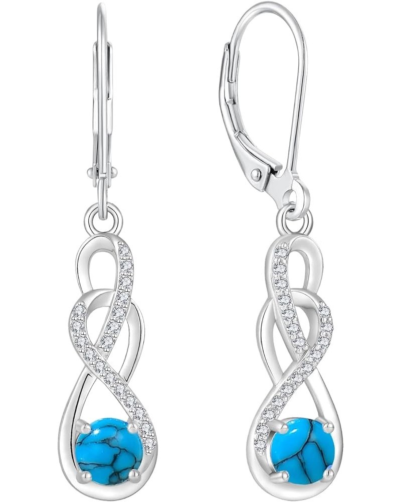 Turquoise Earrings 925 Sterling Silver Leverback Drop Dangle Earrings with 5A Cubic Zirconia Jewelry Gift for Women D $33.30 ...