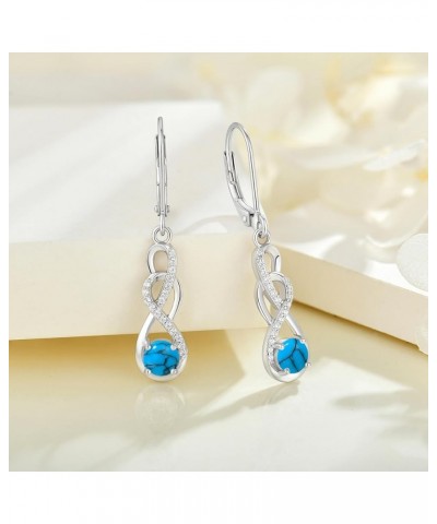 Turquoise Earrings 925 Sterling Silver Leverback Drop Dangle Earrings with 5A Cubic Zirconia Jewelry Gift for Women D $33.30 ...