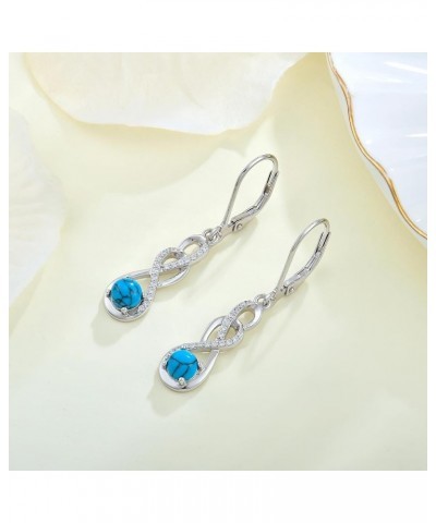 Turquoise Earrings 925 Sterling Silver Leverback Drop Dangle Earrings with 5A Cubic Zirconia Jewelry Gift for Women D $33.30 ...