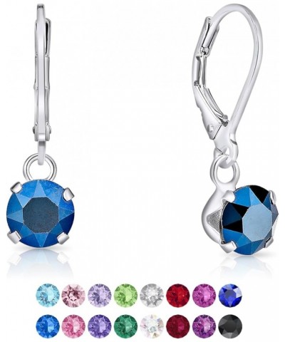 925 Sterling Silver SMALL/MEDIUM Drop/Dangle Leverback Earrings made with Round Crystals from Swarovski Elements - Diameter: ...