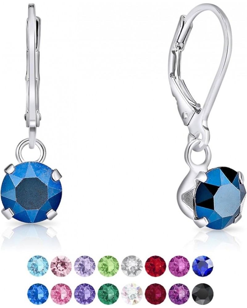 925 Sterling Silver SMALL/MEDIUM Drop/Dangle Leverback Earrings made with Round Crystals from Swarovski Elements - Diameter: ...