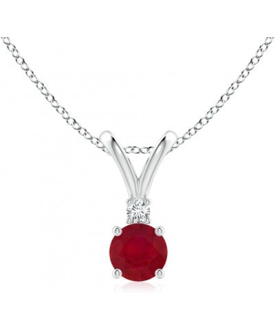 Natural Ruby Solitaire Pendant Necklace with Diamond in Sterling Silver/14k Solid Gold/Platinum, Girls with 18" Chain | July ...