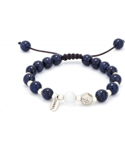 925 Silver Zodiac Bracelet,Natural Blue Sandstone Bead Bracelet, Braided Cord Unisex Adjustable Tassel Bracelet Gemini $11.48...