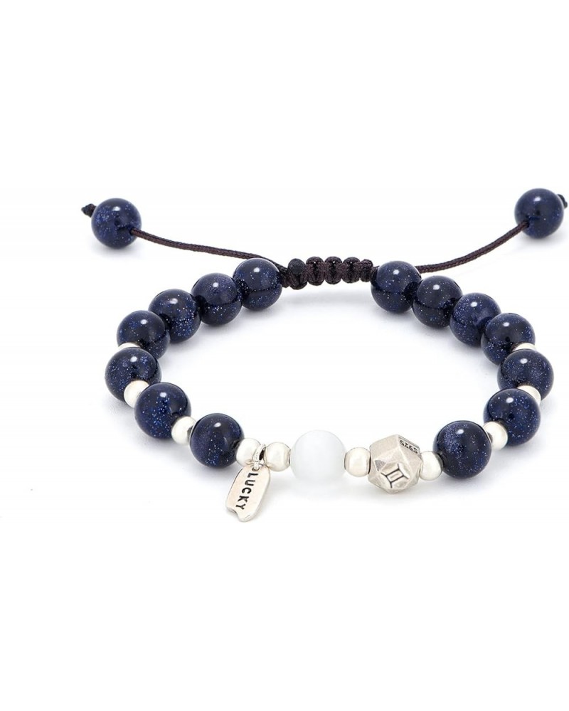 925 Silver Zodiac Bracelet,Natural Blue Sandstone Bead Bracelet, Braided Cord Unisex Adjustable Tassel Bracelet Gemini $11.48...