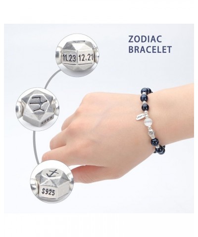 925 Silver Zodiac Bracelet,Natural Blue Sandstone Bead Bracelet, Braided Cord Unisex Adjustable Tassel Bracelet Gemini $11.48...