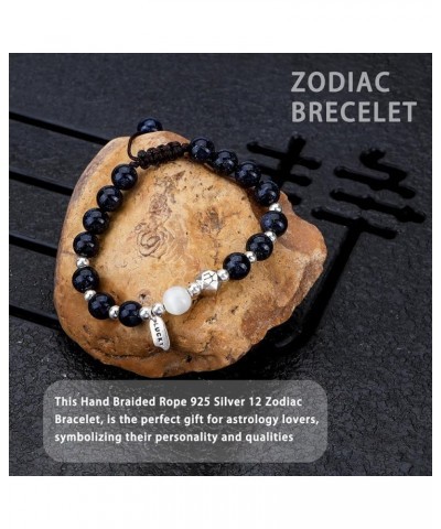 925 Silver Zodiac Bracelet,Natural Blue Sandstone Bead Bracelet, Braided Cord Unisex Adjustable Tassel Bracelet Gemini $11.48...