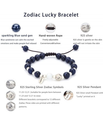 925 Silver Zodiac Bracelet,Natural Blue Sandstone Bead Bracelet, Braided Cord Unisex Adjustable Tassel Bracelet Gemini $11.48...