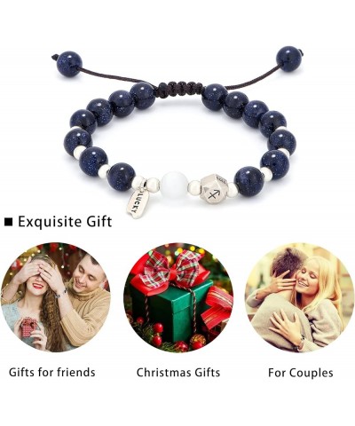 925 Silver Zodiac Bracelet,Natural Blue Sandstone Bead Bracelet, Braided Cord Unisex Adjustable Tassel Bracelet Gemini $11.48...