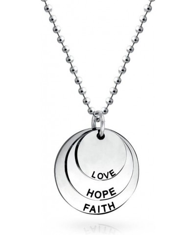 Engravable Circle Inspirational Words Faith Hope Love Round Disc Dog Tag Pendant For Women Silver Tone Stainless Steel Silver...