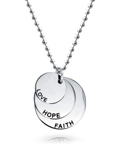 Engravable Circle Inspirational Words Faith Hope Love Round Disc Dog Tag Pendant For Women Silver Tone Stainless Steel Silver...