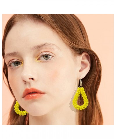 New Elegant Handmade Beads Dangle Earrings for Women Tearsdrop Earrings Yellow $8.54 Earrings