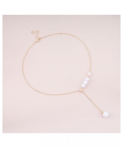 Boho Pearl Y Lariat Necklace Gold Pearl Y Necklace White Pearl Pendant Necklace Long Pearl Drop Necklace Jewelry for Women an...