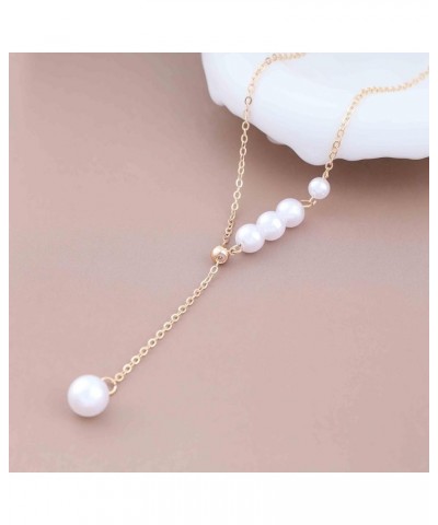 Boho Pearl Y Lariat Necklace Gold Pearl Y Necklace White Pearl Pendant Necklace Long Pearl Drop Necklace Jewelry for Women an...