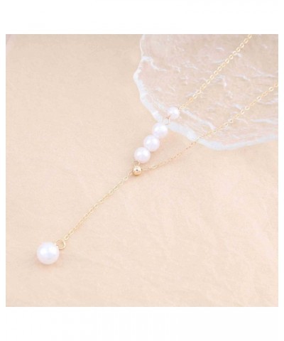 Boho Pearl Y Lariat Necklace Gold Pearl Y Necklace White Pearl Pendant Necklace Long Pearl Drop Necklace Jewelry for Women an...