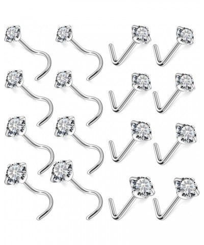 18G 20G 22G Nose Rings Studs Hypoallergenic Surgical Steel Screw L Shaped Diamond Nose Studs Silver Nose Nostril Piercing Jew...