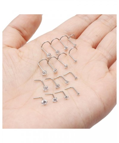 18G 20G 22G Nose Rings Studs Hypoallergenic Surgical Steel Screw L Shaped Diamond Nose Studs Silver Nose Nostril Piercing Jew...