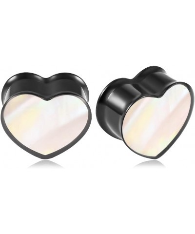 2PCS Heart Shape White Opal Hypoallergenic Stainless Steel Plugs Ear Gauges Tunnels Piercing Expander Stretchers Fashion Body...