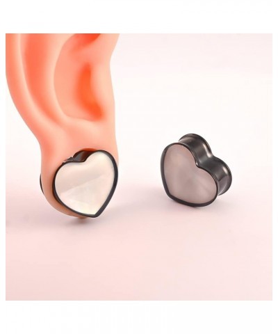 2PCS Heart Shape White Opal Hypoallergenic Stainless Steel Plugs Ear Gauges Tunnels Piercing Expander Stretchers Fashion Body...