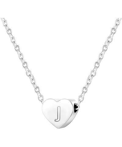 Stainless Steel Heart Shaped Alphabet Initial Letters Charm Collar Statement Pendant Necklace Silver-J $7.66 Necklaces