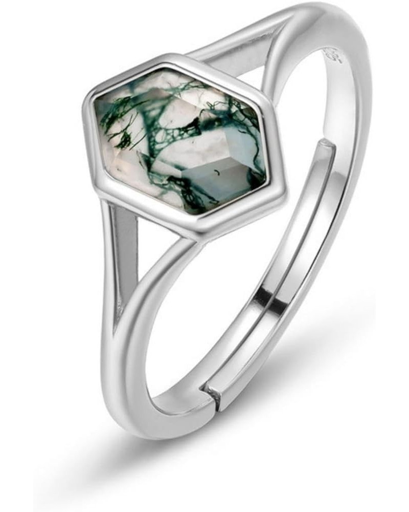 Natural Moss Agate Ring for Women 925 Sterling Silver Green Moss Agate Set Ring for Women Promise Ring Engagement Moss Agate ...