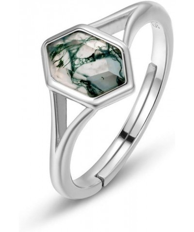 Natural Moss Agate Ring for Women 925 Sterling Silver Green Moss Agate Set Ring for Women Promise Ring Engagement Moss Agate ...