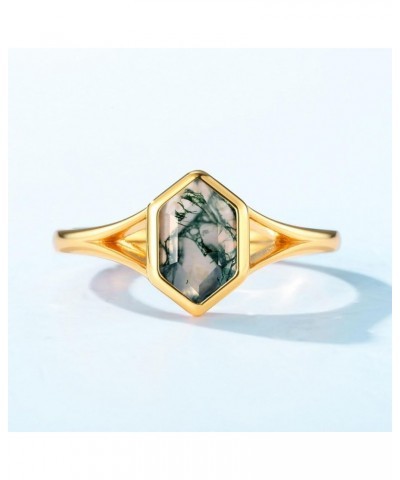 Natural Moss Agate Ring for Women 925 Sterling Silver Green Moss Agate Set Ring for Women Promise Ring Engagement Moss Agate ...