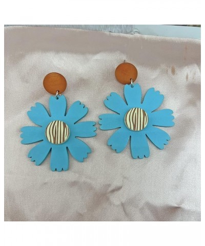 Flower Dangle Earrings Boho Layered Floral Petal Drop Earrings Statement Stud Earring for Women Girls big blue Zinc $7.52 Ear...