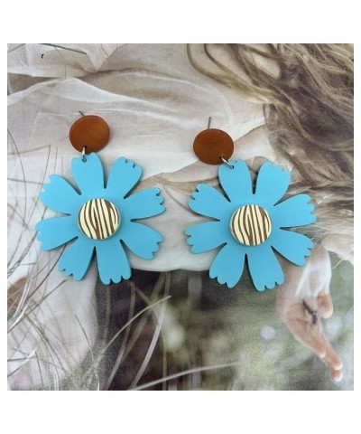 Flower Dangle Earrings Boho Layered Floral Petal Drop Earrings Statement Stud Earring for Women Girls big blue Zinc $7.52 Ear...