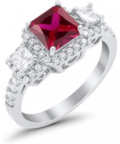 Three Stone Princess Cut Wedding Engagement Promise Ring Simulated Cubic Zirconia 925 Sterling Silver Simulated Ruby CZ $13.7...