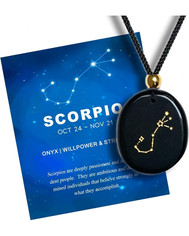 Scorpio Birthstone Healing Crystal Pendant, Onyx November Birthday Zodiac Gifts for Boyfriend Christmas Gift for Best Friends...