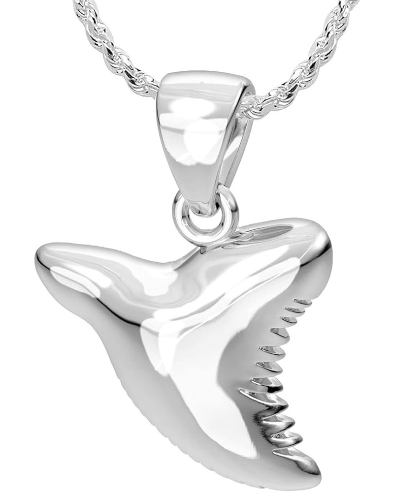 And Gems Ladies 925 Sterling Silver Shark Tooth Aquatic Charm Pendant Necklace, 18in to 24in 20in, 2.4mm Rope Chain $26.94 Ne...