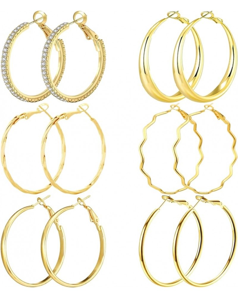 6 Pairs S925 Large Hoop Earrings for Women Oversize Big Hoop Earrings Thick Chunky Earrings Hypoallergenic Earrings Huggie Ho...