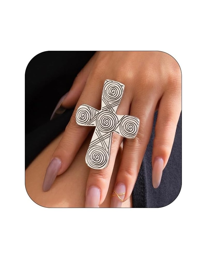 Personalized Exaggerated ring Big Cross Hollow Heart Ring Fashionable Exaggerated Ring Cocktail Party Ring for Women Girls si...