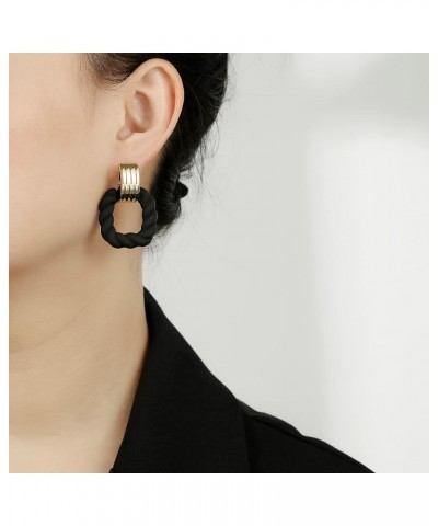 Rectangle Earrings for Women, Acrylic Square Earrings Twisted Geometric Statement Earrings Black Gold $8.39 Earrings