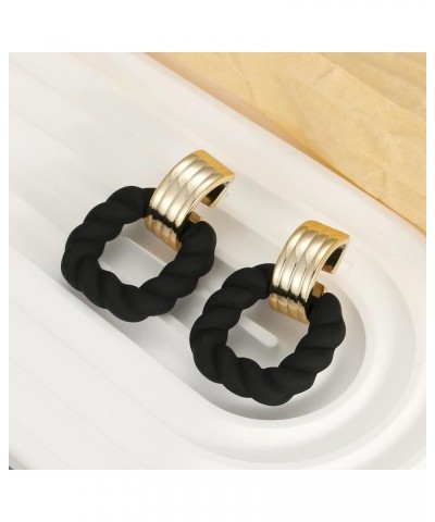 Rectangle Earrings for Women, Acrylic Square Earrings Twisted Geometric Statement Earrings Black Gold $8.39 Earrings