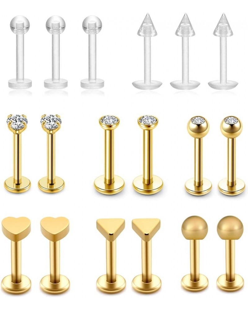 Tragus Earrings 16G Stainless Steel Tragus Stud Earrings for Women Grils CZ Barbell Body Piercing Jewelry 18pcs Golden $6.47 ...