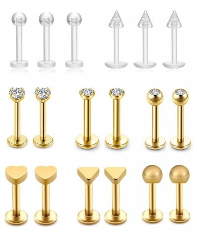 Tragus Earrings 16G Stainless Steel Tragus Stud Earrings for Women Grils CZ Barbell Body Piercing Jewelry 18pcs Golden $6.47 ...