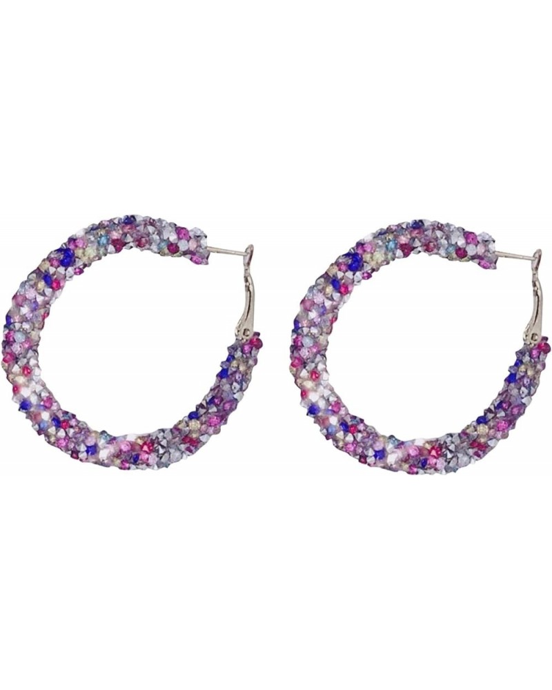 Hoop Earrings For Women Bohemian Shiny Glitter Sequins Hoop Earrings Wrapped Circle Statement Rhinestone Earrings For Girls B...