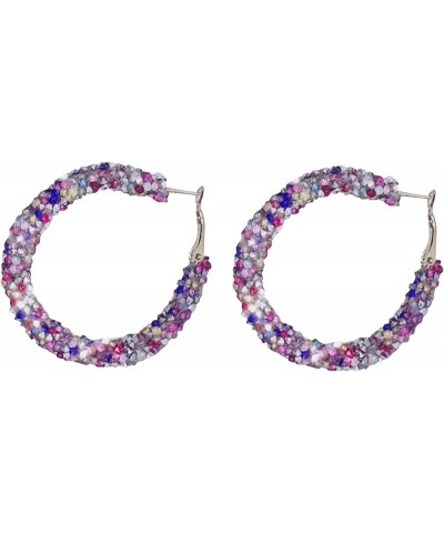 Hoop Earrings For Women Bohemian Shiny Glitter Sequins Hoop Earrings Wrapped Circle Statement Rhinestone Earrings For Girls B...