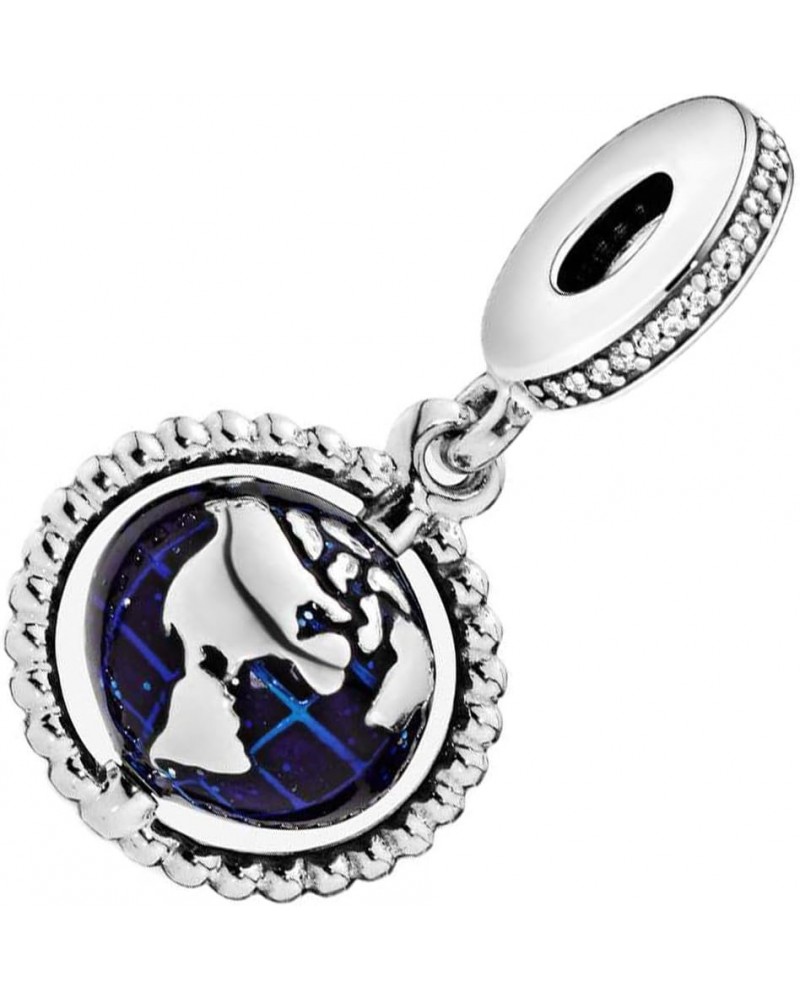 Spinning Globe Dangle Charm Fit Women Bracelet Necklaces Fashion Gifts 925 Sterling Silver DIY Jewelry Spinning Globe Dangle ...