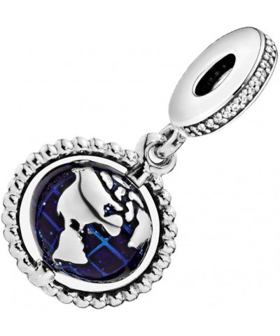 Spinning Globe Dangle Charm Fit Women Bracelet Necklaces Fashion Gifts 925 Sterling Silver DIY Jewelry Spinning Globe Dangle ...