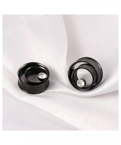 2PCS Double Tunneled Crystal Ear Plugs Tunnels Hypoallergenic 316 Stainless Steel Ear Diamond Gauges 8mm-25mm (0G-1") Body Pi...