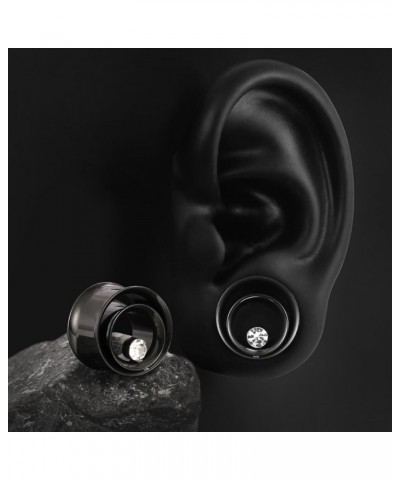 2PCS Double Tunneled Crystal Ear Plugs Tunnels Hypoallergenic 316 Stainless Steel Ear Diamond Gauges 8mm-25mm (0G-1") Body Pi...