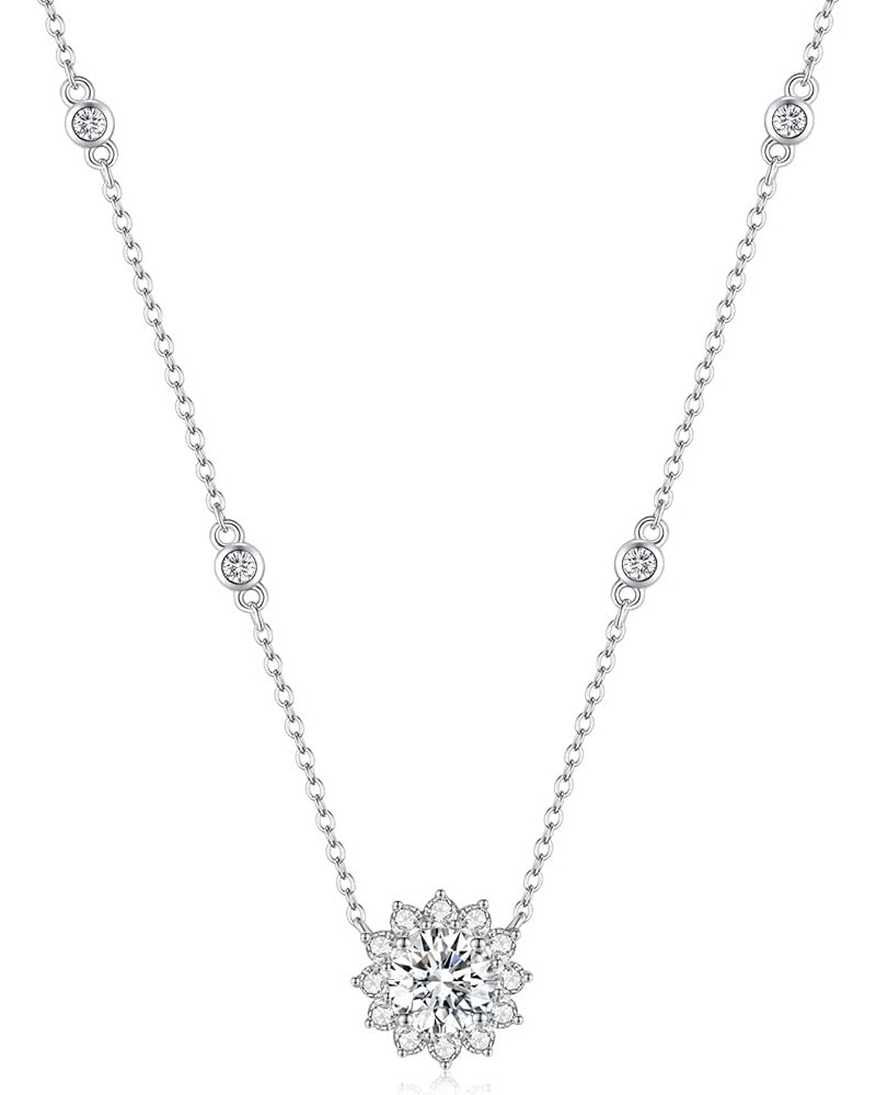 1-2CT Moissanite Necklace Chain for Women, 5 Stones 925 Sterling Silver D Color Ideal Cut Diamond Necklace for Women with Cer...