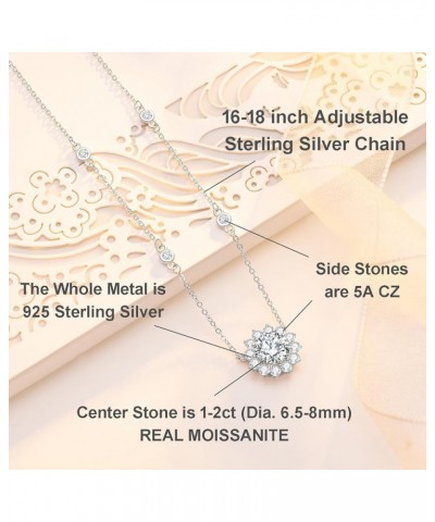 1-2CT Moissanite Necklace Chain for Women, 5 Stones 925 Sterling Silver D Color Ideal Cut Diamond Necklace for Women with Cer...