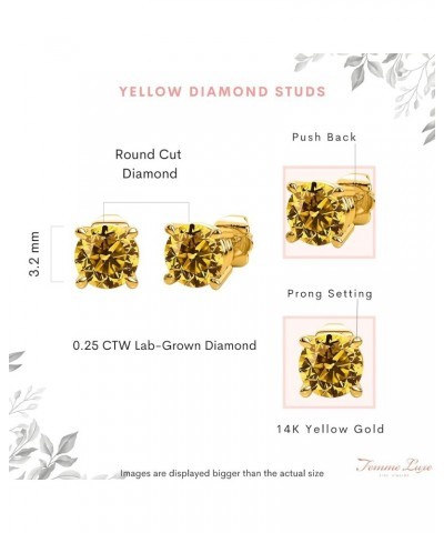 0.25 Carats Yellow Round Lab Grown Diamond Stud Earring in 14K Gold Yellow Gold $48.30 Earrings